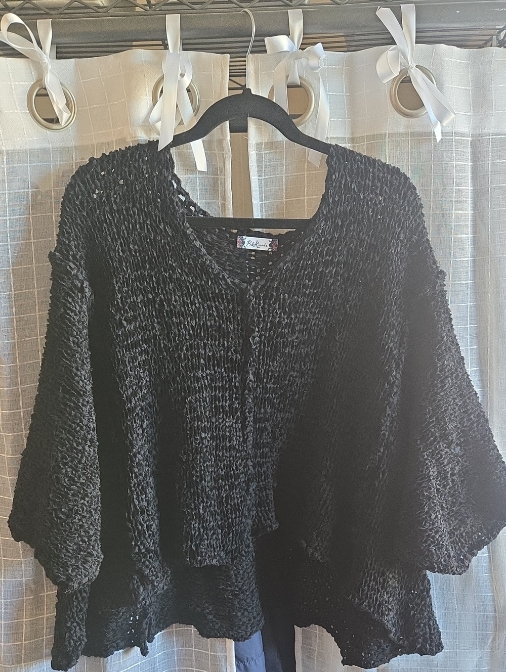 B & k Moda Black Textured Knit Crop Sweater Os